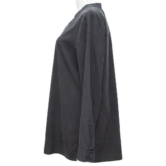 Eileen Fisher Black Silky V-Neck Button Down Shirt Size Medium - Picture 2 of 9